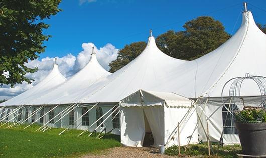 a line of sleek and modern porta potties ready for use at an upscale corporate event in Kildeer